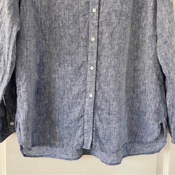 J. McLaughlin Britt Linen Point Collar Long Sleeve Blue Button Front Shirt Top L - Picture 6 of 16